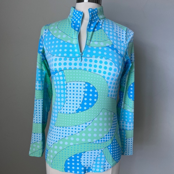 Ibkul Seafoam Green Dots Swirl Mock Neck Golf Sun Shirt Size Small - Picture 5 of 16